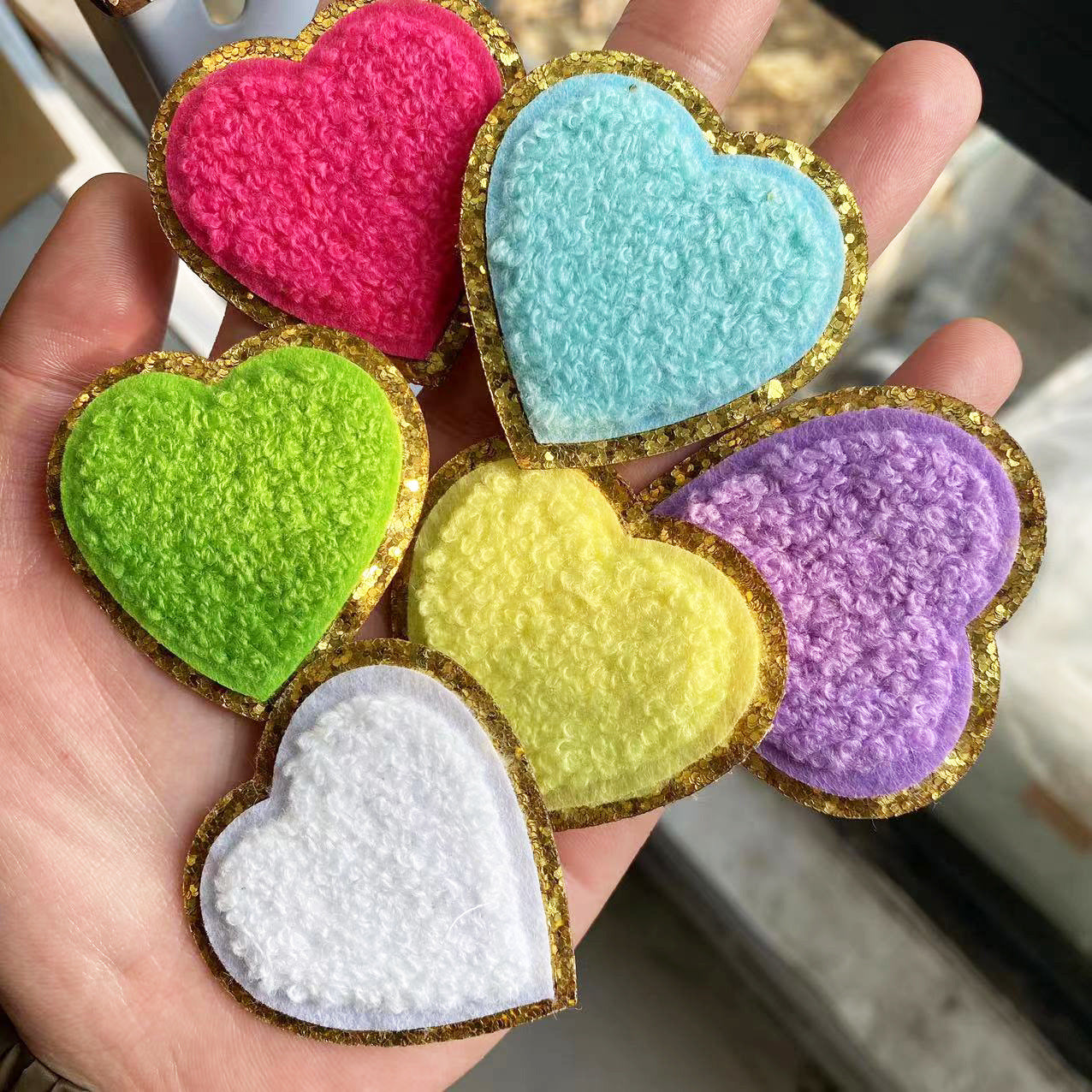 Wholesale Towel Embroidery Heart Glitter Patch Stylish Decorative Applique For Clothing Casual DIY Craft Supply