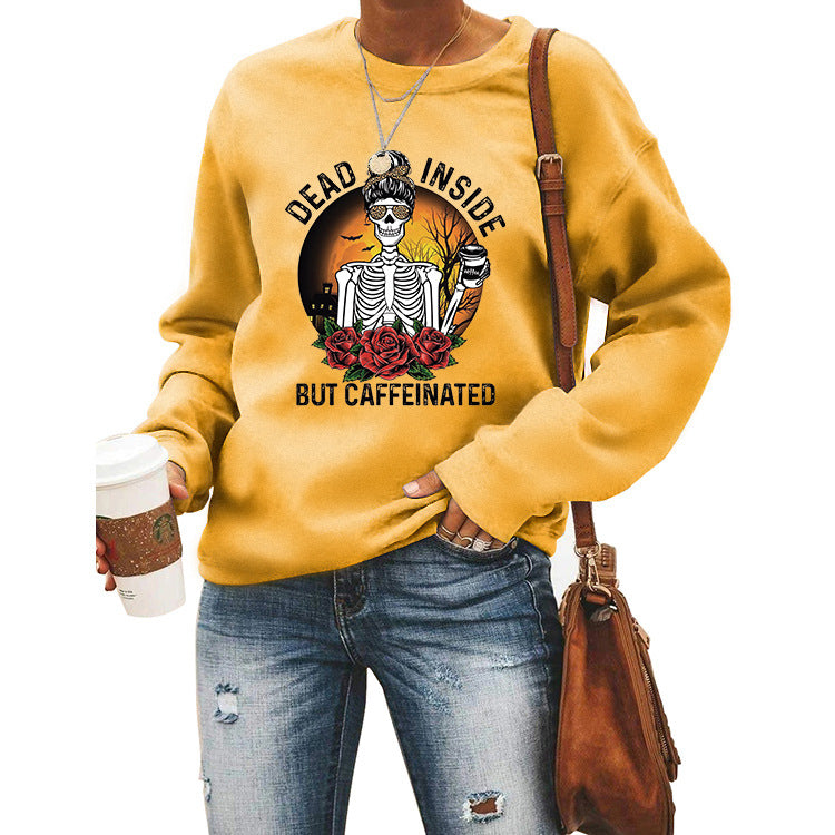 Wholesale DEAD INSIDE Printed Round Neck Long Sleeved Cotton Hoodies