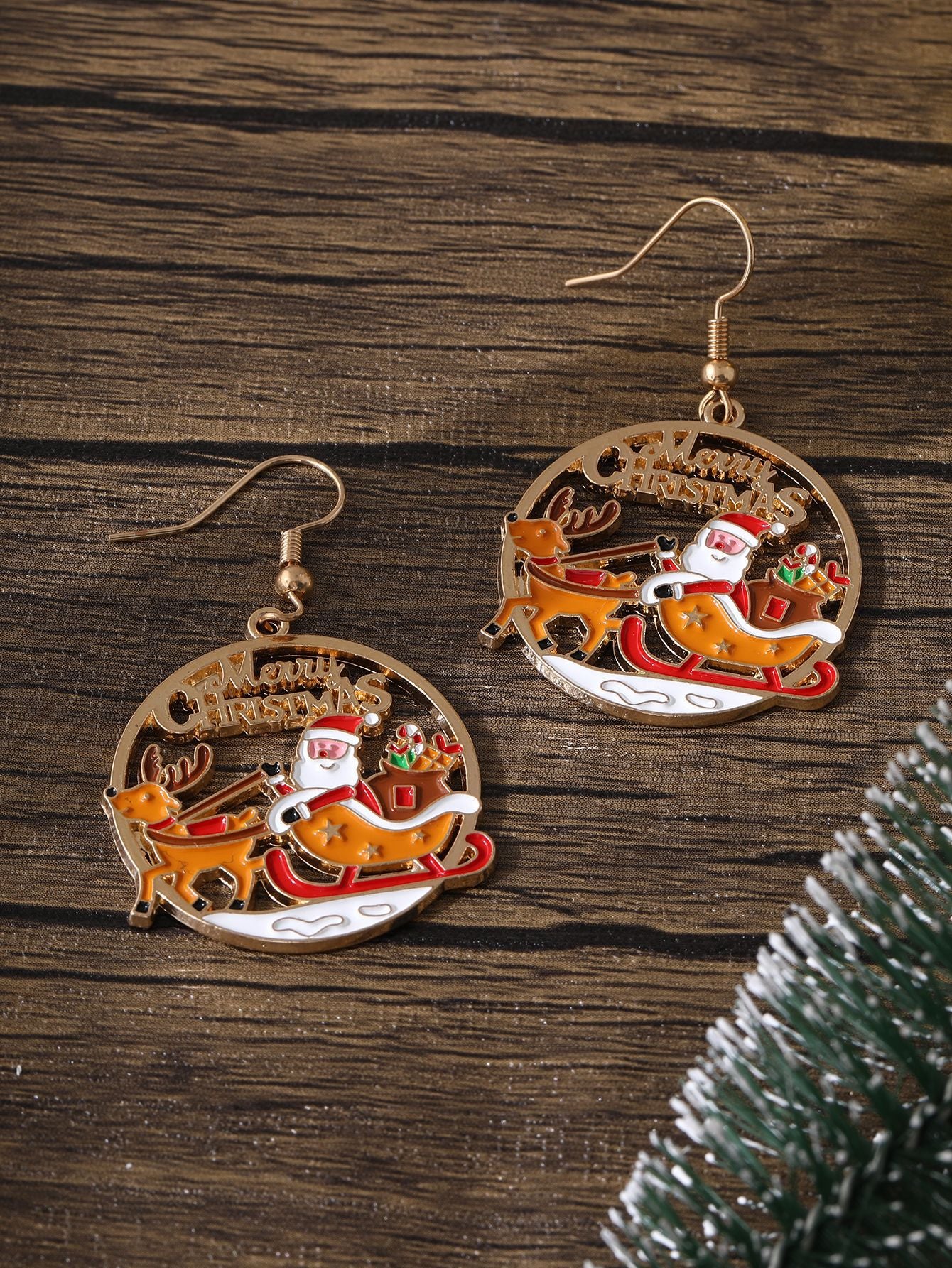 Wholesale Christmas-themed gold round earrings