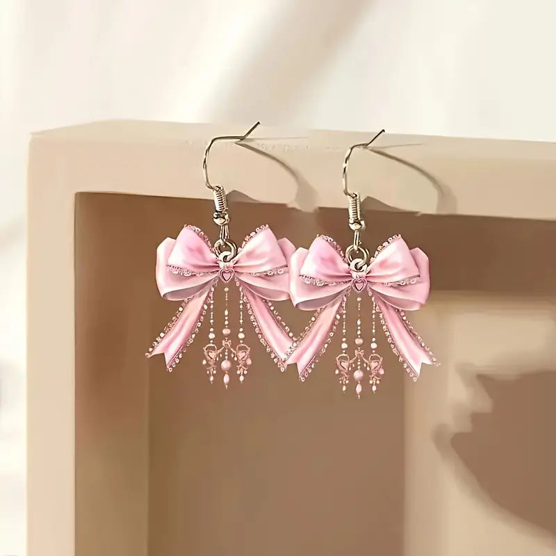 Wholesale Bow pink acrylic earrings