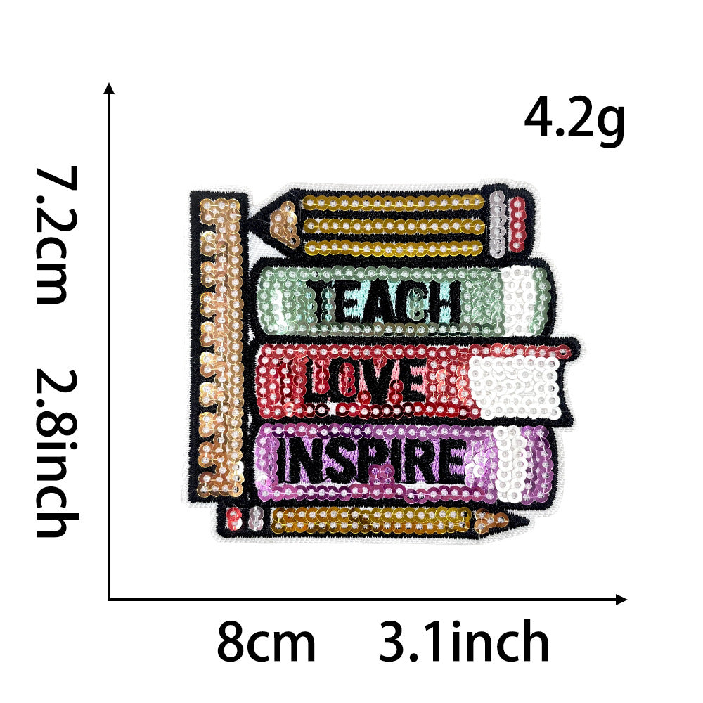 Wholesale Glitter Embroidered Patch Blackboard Book Design Teacher Gift DIY Iron On Applique