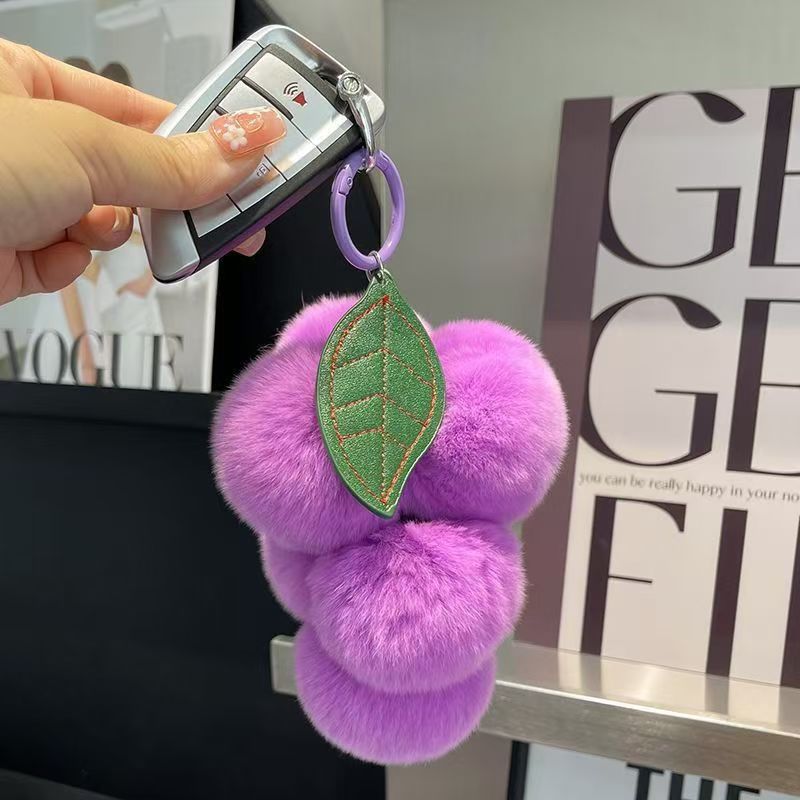 Wholesale Plush Cherry Car Pom Pom  Keychain