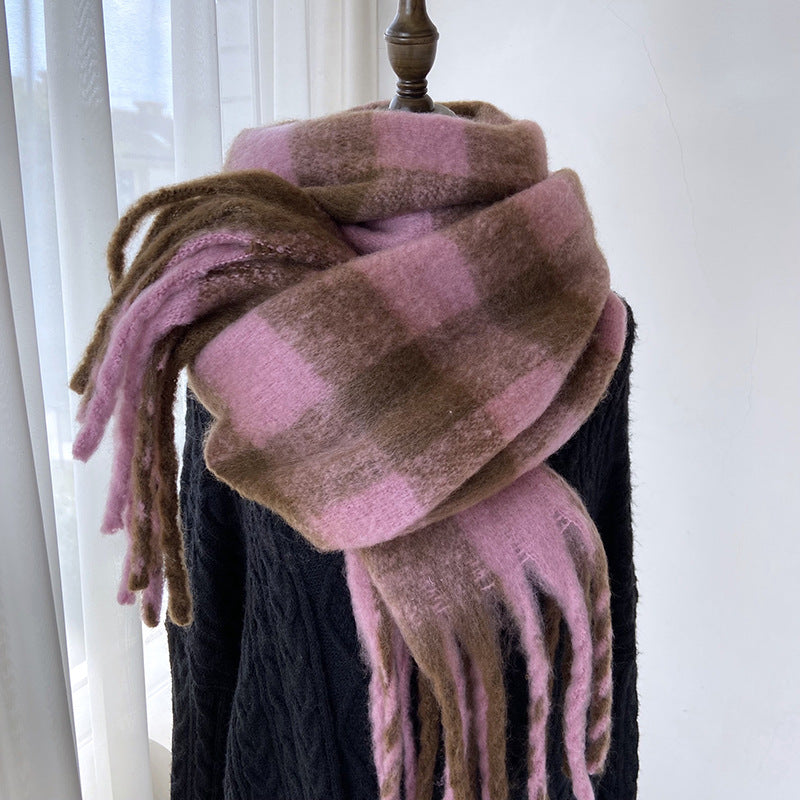 Wholesale Autumn and Winter Tassel Polyester Plaid Scarf