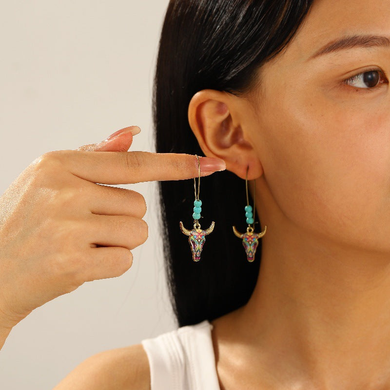Wholesale Small ethnic style personalized bull head earrings