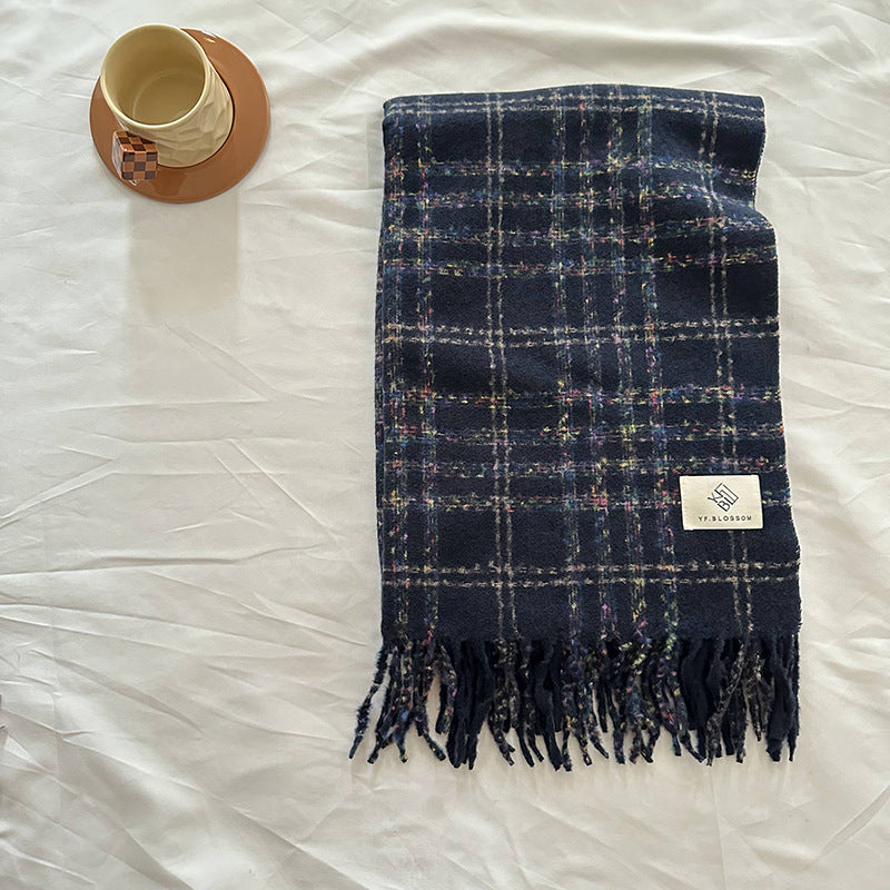 Wholesale Winter Colorful Striped Plaid Raw Edge Soft Retro Scarf