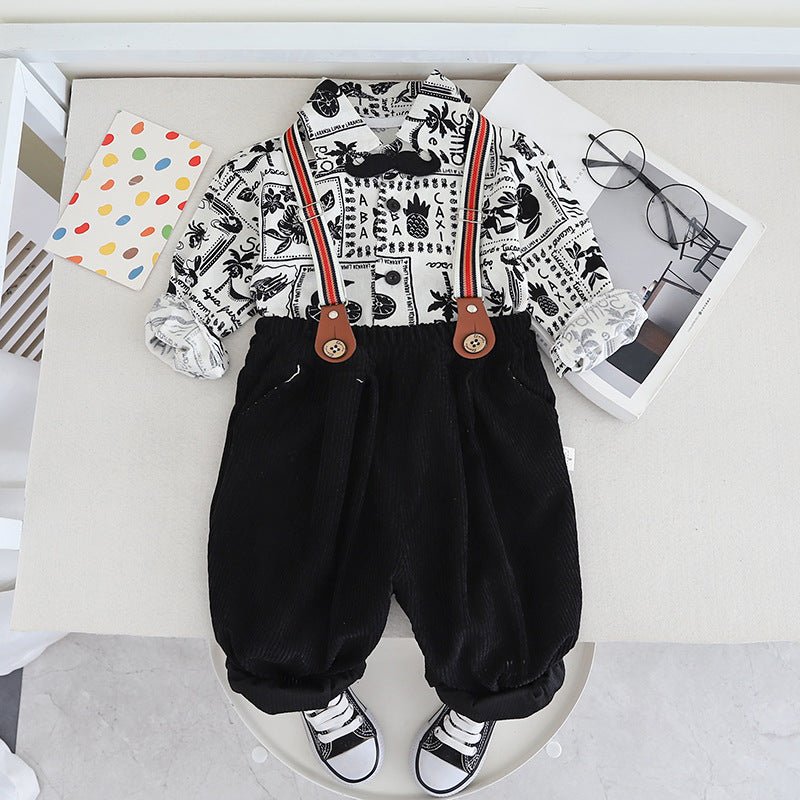 Wholesale Children's Cotton Casual Long Sleeved Shirt and Suspender Two-piece Set