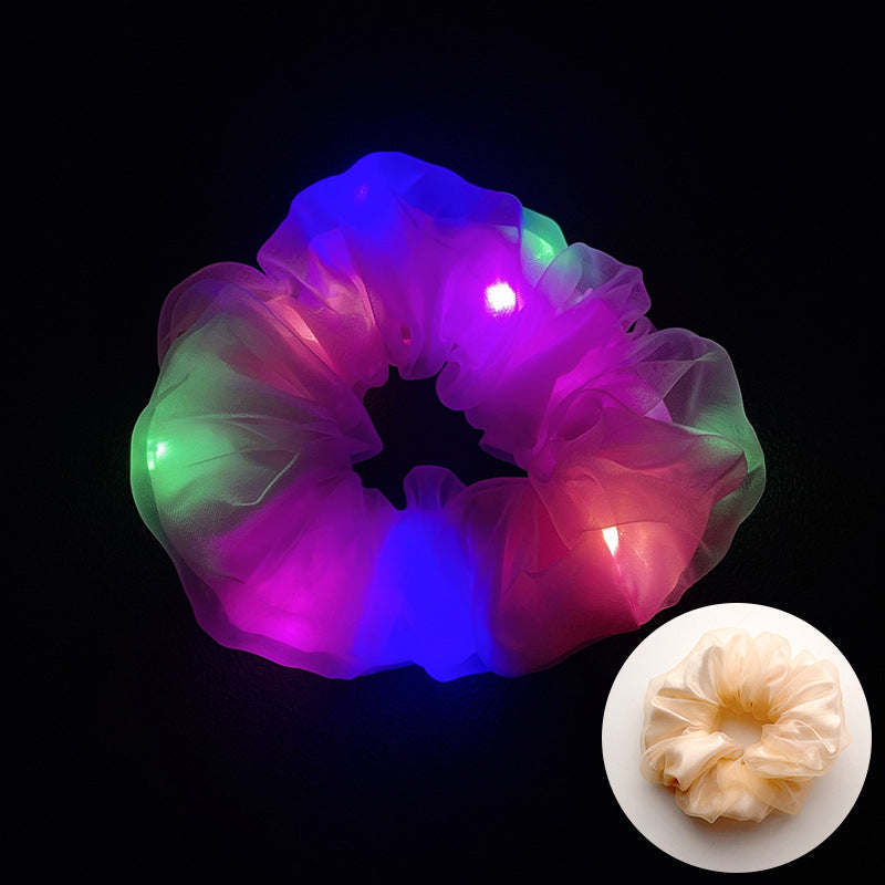 Wholesale Led Luminous Large Intestine Hair Ring DIY Night Light Flower Shiny Fat Intestine Head Rope Nightclub Rubber Band Hair Accessories