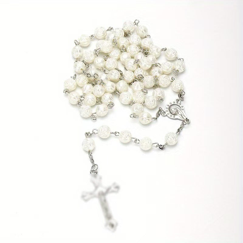 Wholesale 20pcs Rose Cross Baptism Rosary Necklace