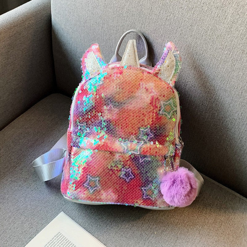 Wholesale Colorful Children's Hair Ball Unicorn Sequin PVC Backpack