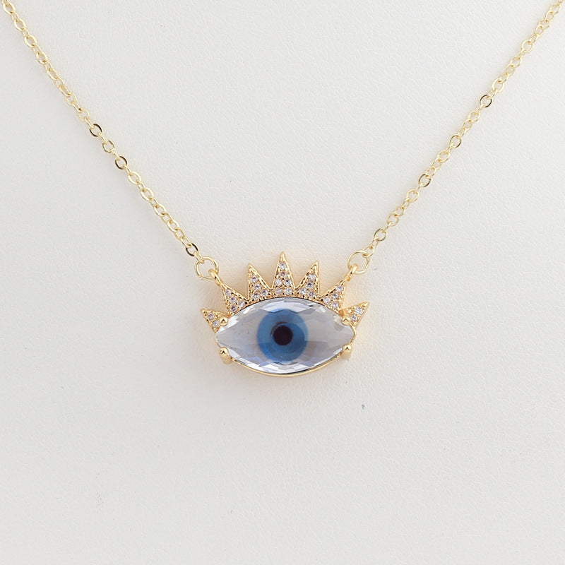 Wholesale Devil Eye Clear Zircon Necklace with Zircon Eyelashes Necklaces