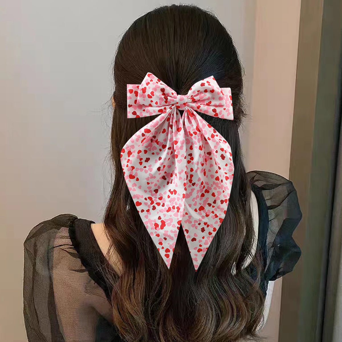 Wholesale valentine's day bow ribbon spring clip heart red lip printing hair clip hair accessories
