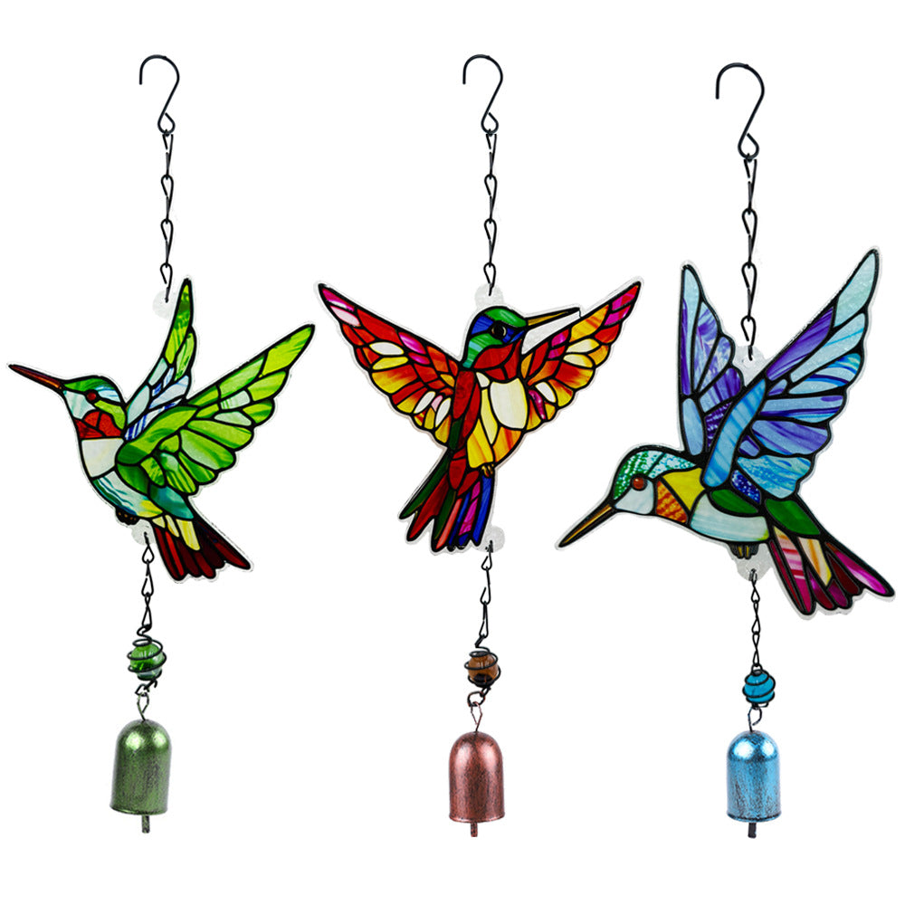 Wholesale Glass Hummingbird Wind Chime Diamond Glass Garden Courtyard Bell Pendant