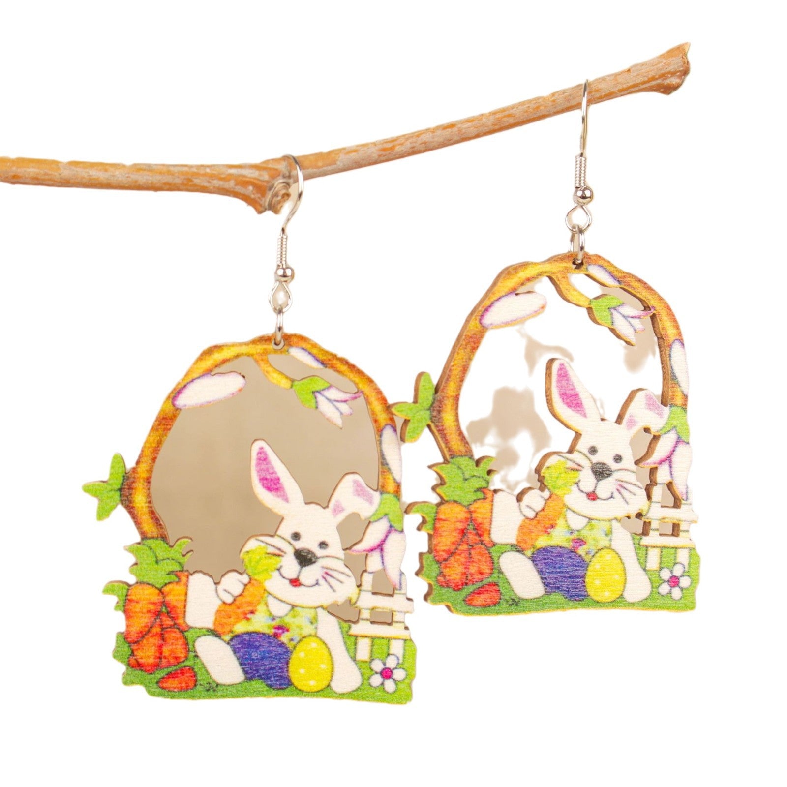 Wholesale Easter Rabbit Easter Egg Basket Splicing Wooden Earrings