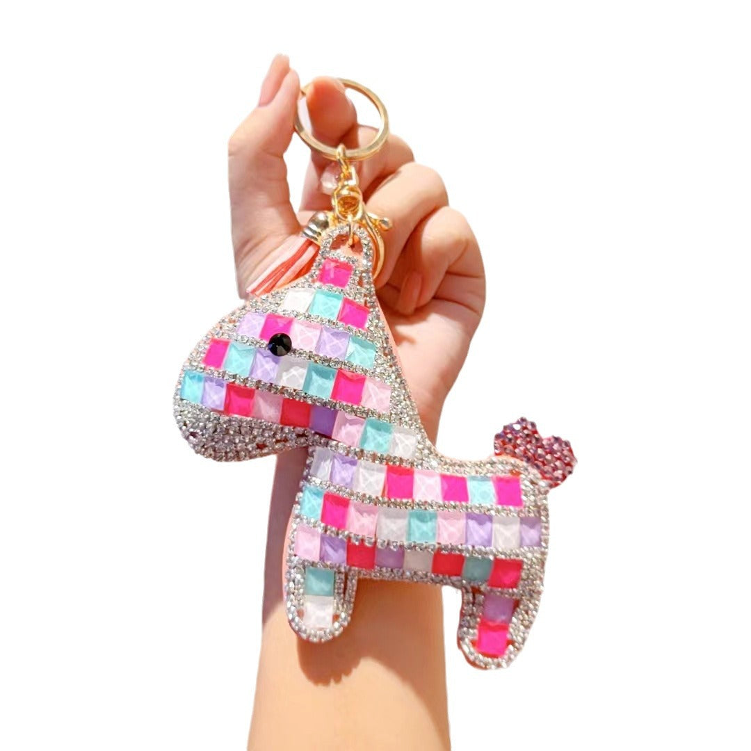 Wholesale Cute grid diamond studded horse Rhinestone Keychain