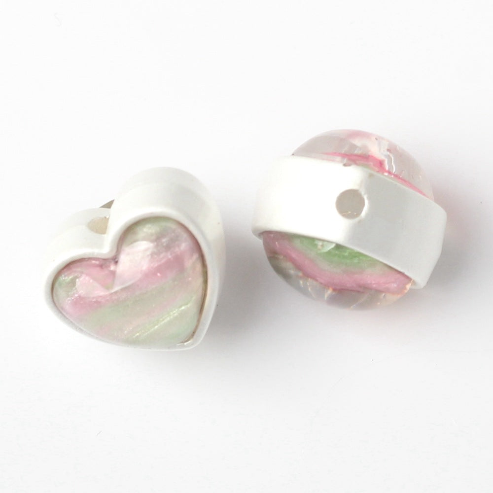 Wholesale Alloy Edging, Double-sided Resin, Heart Shaped Loose Beads, String Beads, and Separated Beads