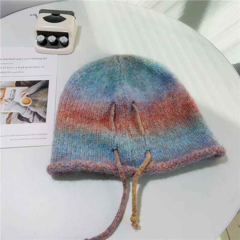 Wholesale Gradient Color Drawstring Curled Hem Pile Hat