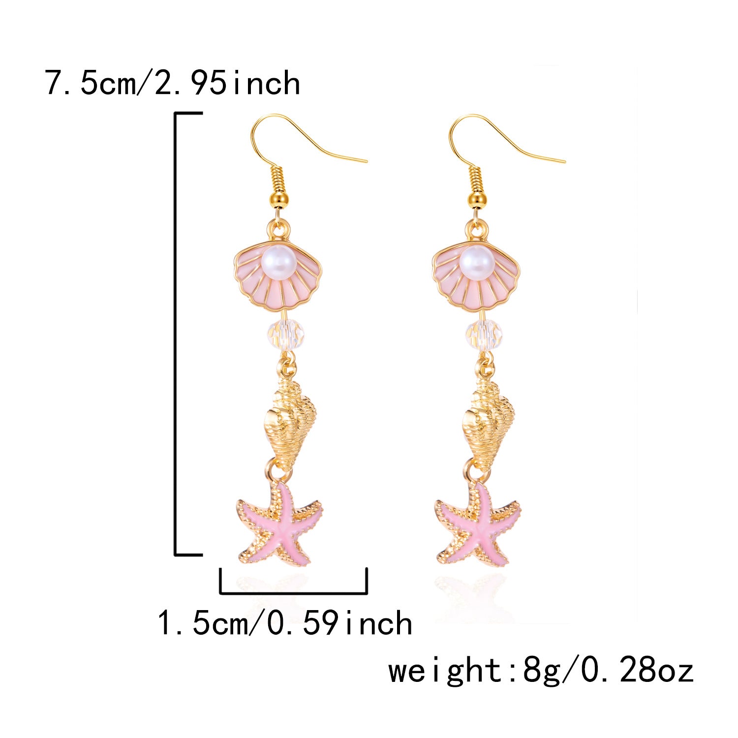 Wholesale Summer Fresh Conch Shell Starfish Long Pearl Tassel Earrings