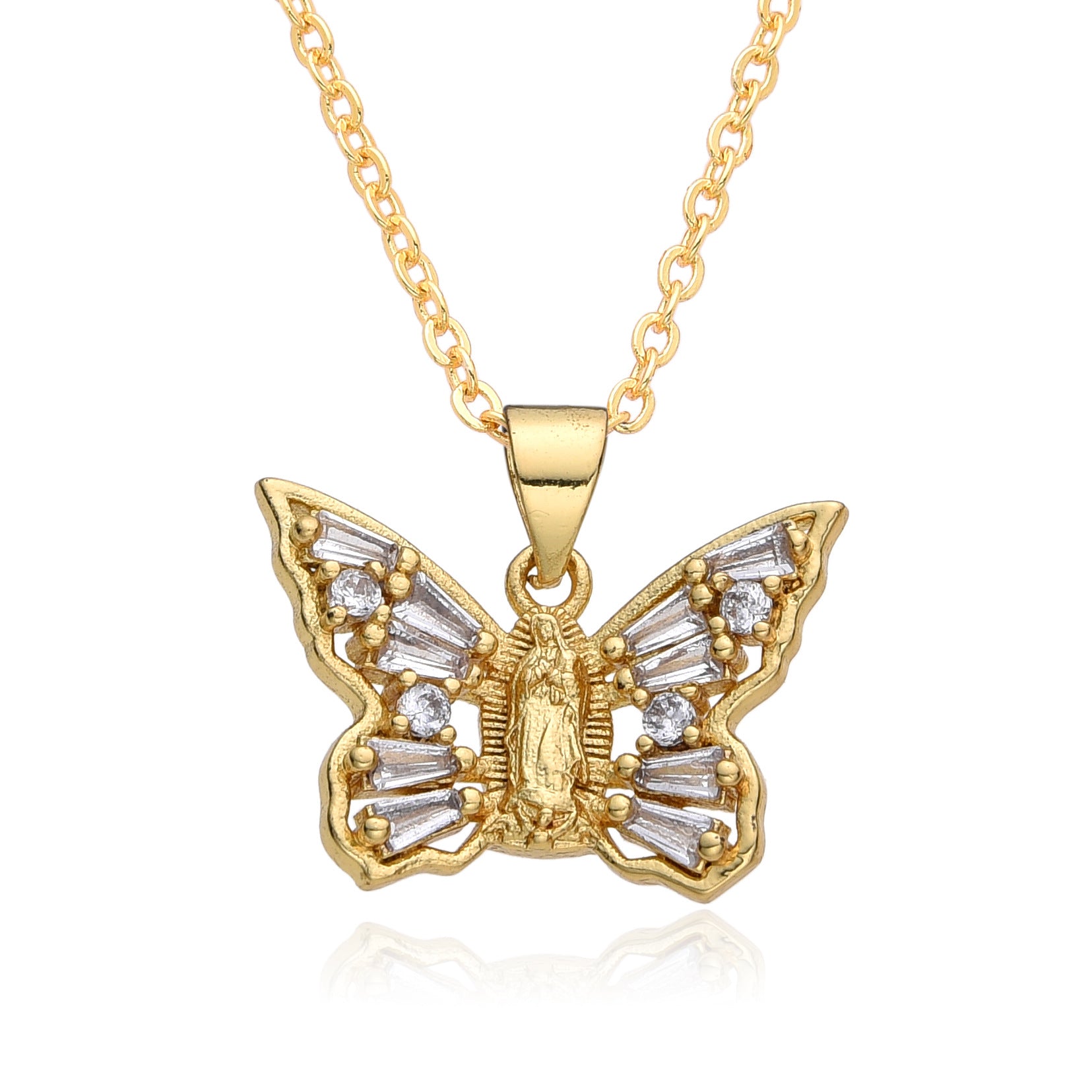 Wholesale Copper Gold Plated Micro-paved Butterfly Pattern Necklace