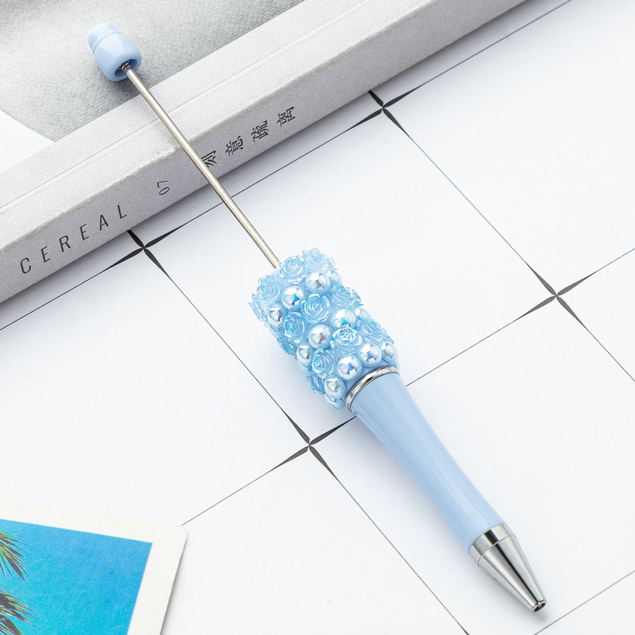 Wholesale Beadable Pens Rose Flower Handmade Stickers Multi-color Rotating Ballpoint Pens