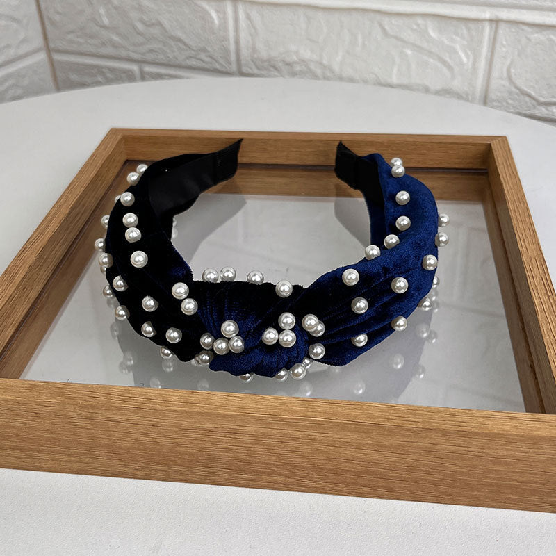 Wholesale Gold Velvet Fabric Beaded Knotted Headband