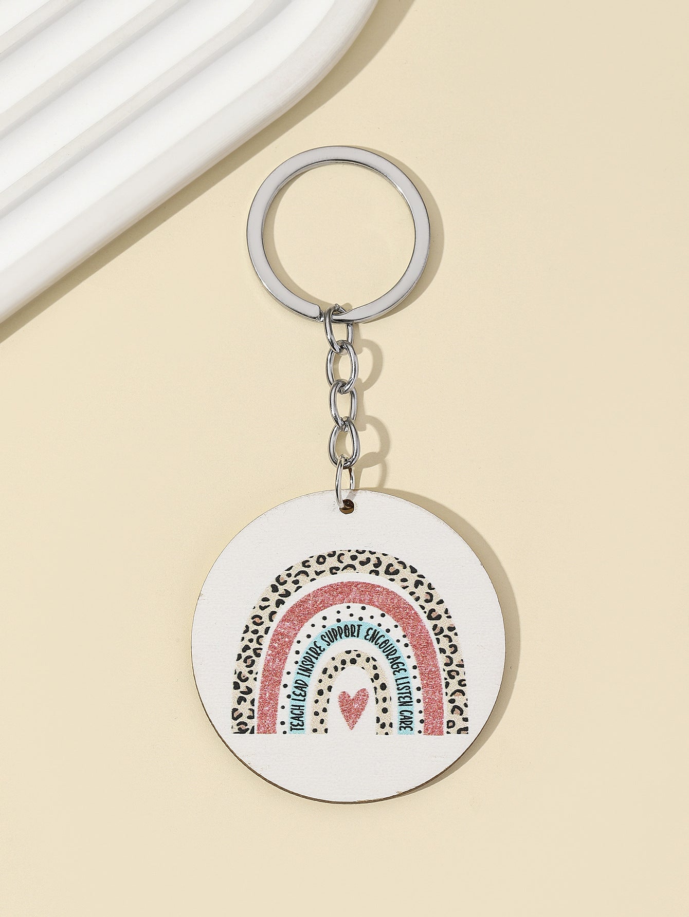 Wholesale Leopard Rainbow Teacher's Day Wooden Keychain