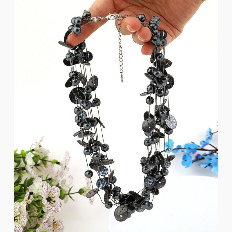 Wholesale Vintage Crystal Grey Pearl Coconut Shell Necklace Clavicle Neck