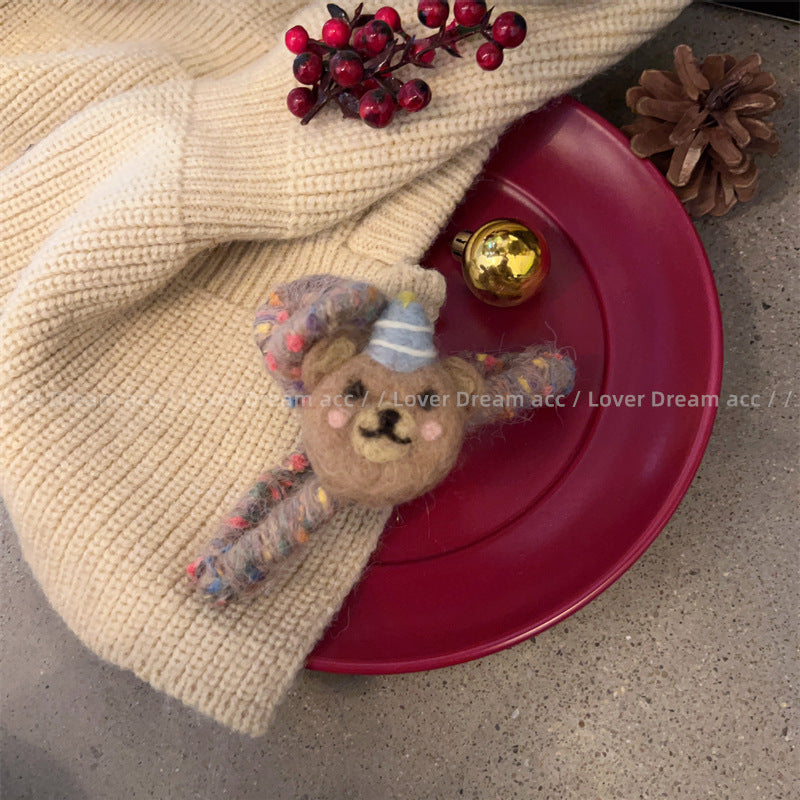 Wholesale Color Knitted Wool Bears Rabbit Flowers Plush Hair Clips