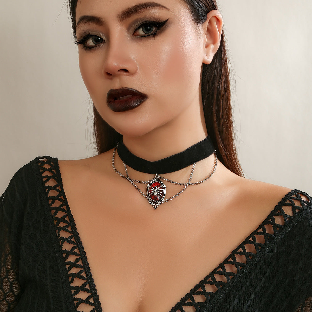 Wholesale Retro Gothic Dark Velvet Red Spider Collar