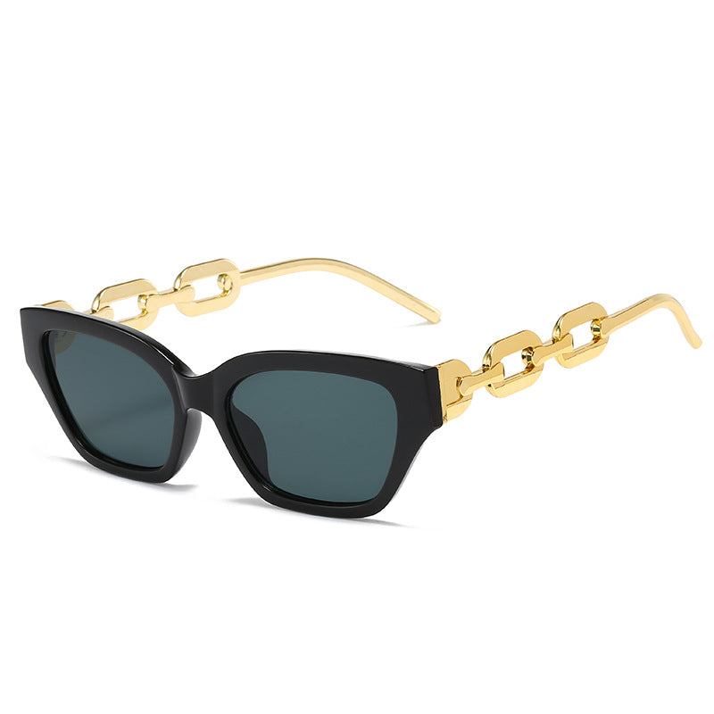 Wholesale Retro Cat-eye Fashion Polygonal Sunshade Small Frame Chain Sunglasses