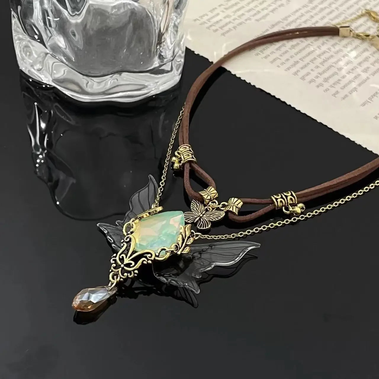 Wholesale Butterfly Tassel Leather Two-Piece Clavicle Necklace