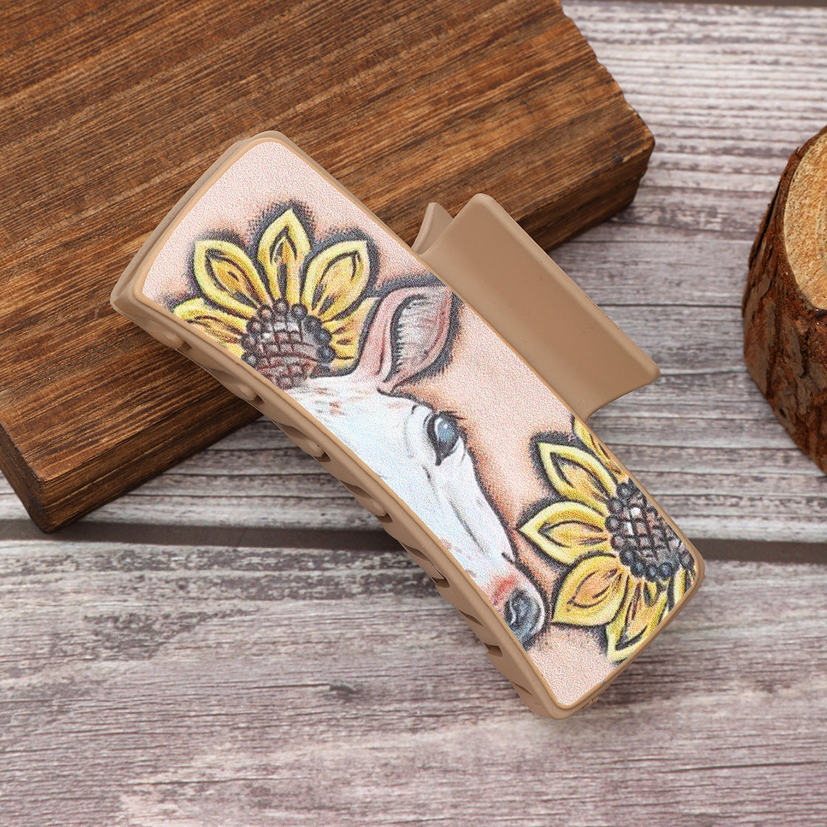 Wholesale Western Style Sunflower Calf Leather Hairpin Shark Clip