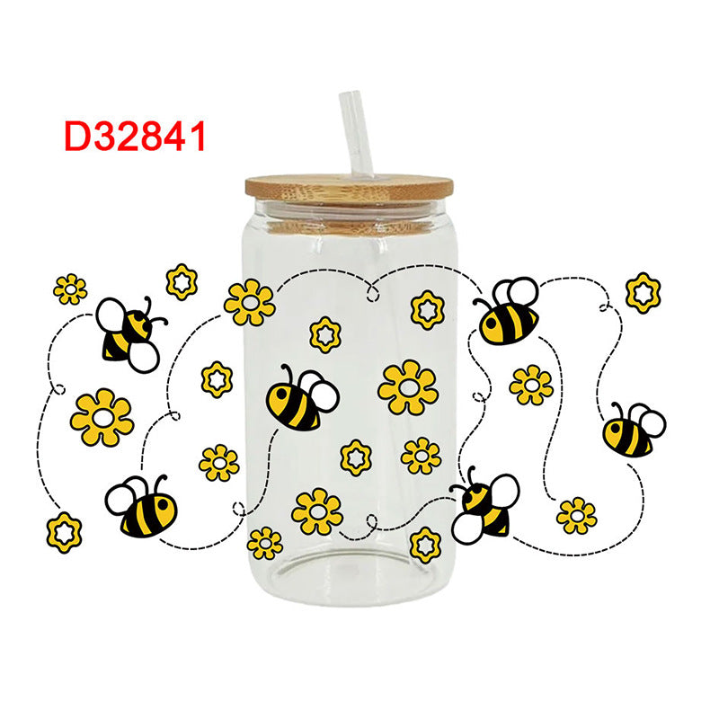 Wholesale Sunflower blossom Uv Transfer Sticker Glass Cup 16oz Cup UV DTF Wraps
