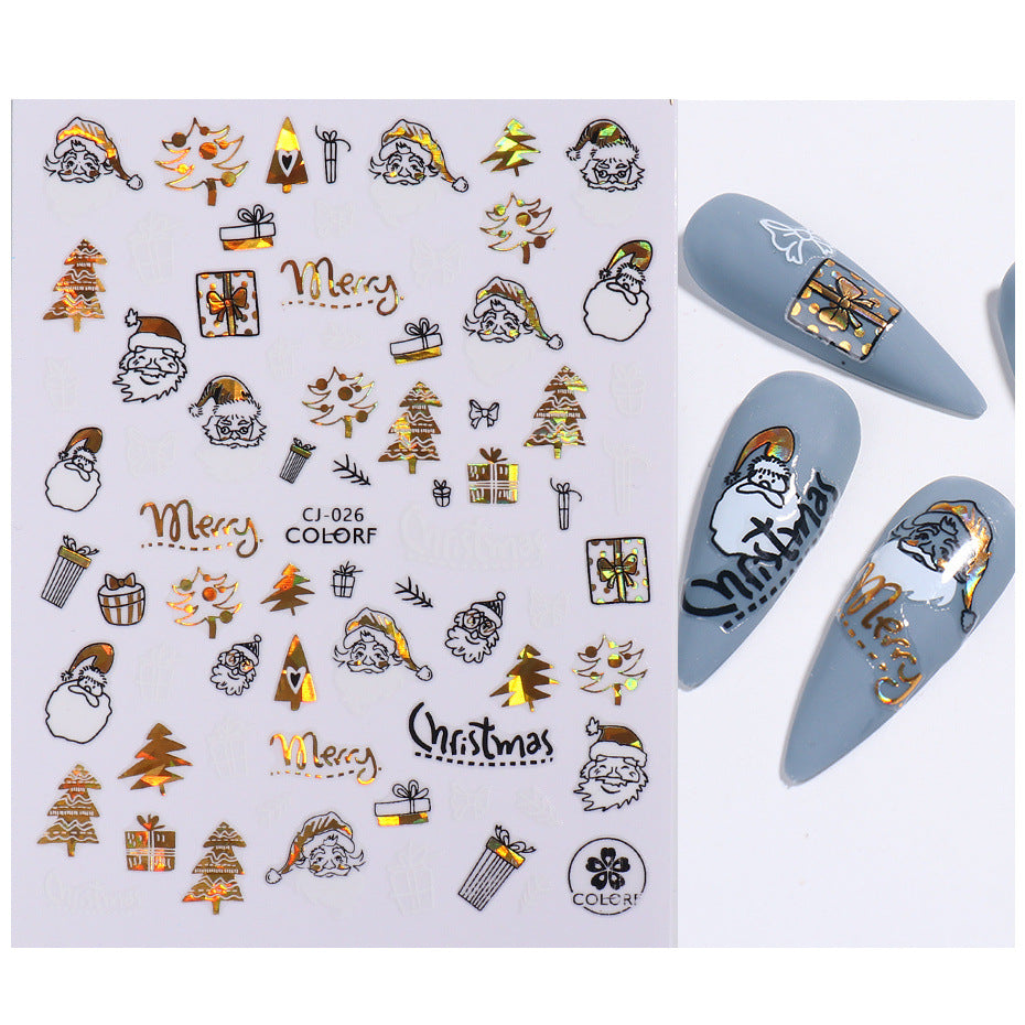 Wholesale 3pcs/pack Christmas nail art gold hot stamping laser stickers adhesive nail stickers