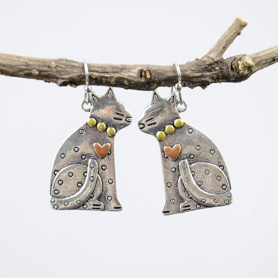 Wholesale Trendy Antique Silver Cat Earrings Cute Pet Shape Zinc Alloy Fashion Jewelry Accessory