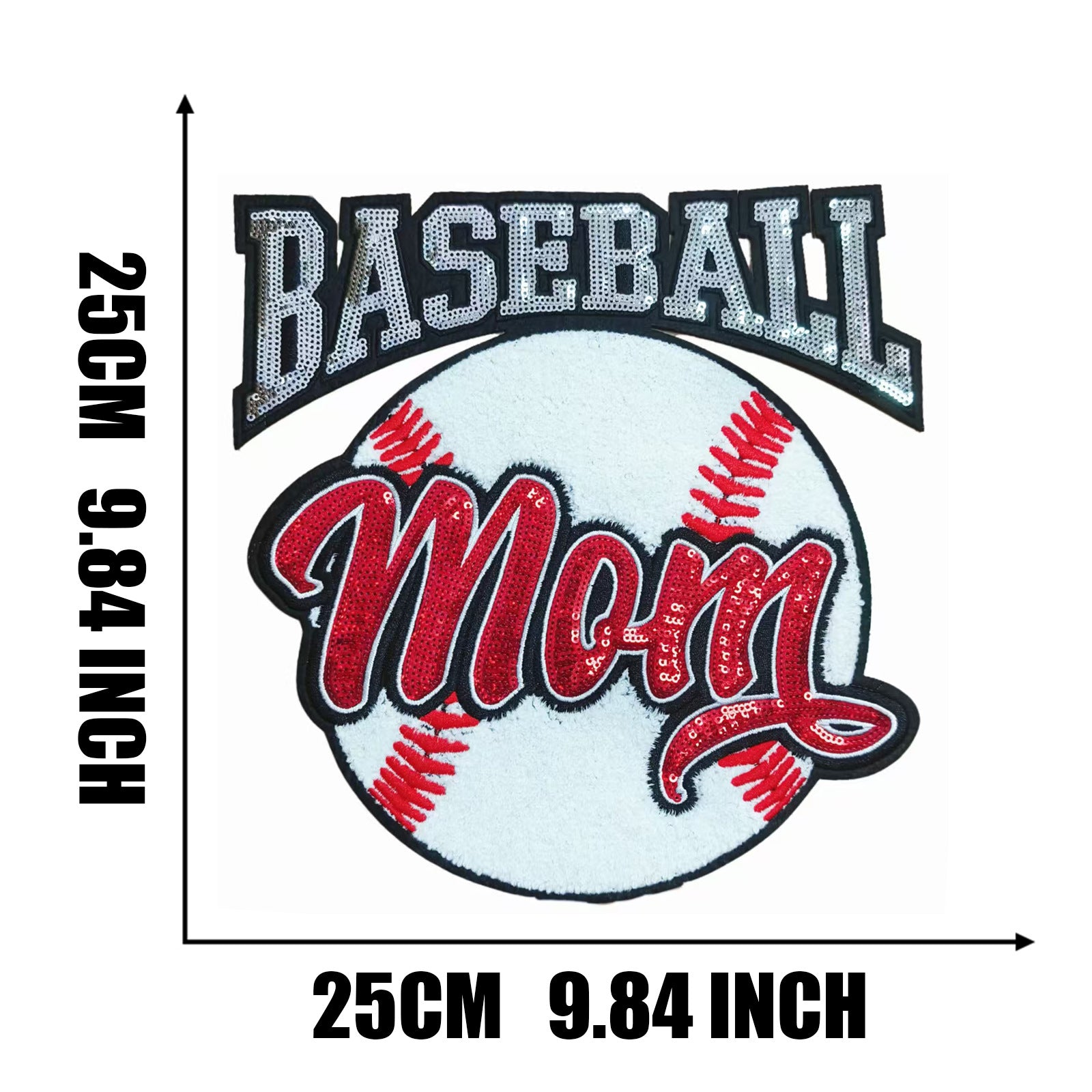 Wholesale Baseball Mama Sparkling Sequin Embroidered Patch Red Glue Backing Stylish Coat Decoration Fashion Sew On Accessory