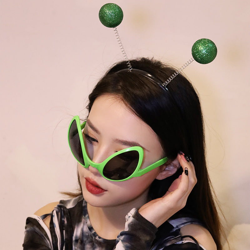 Wholesale Halloween Party Alien Antenna Funny Headband Green Fly Glasses