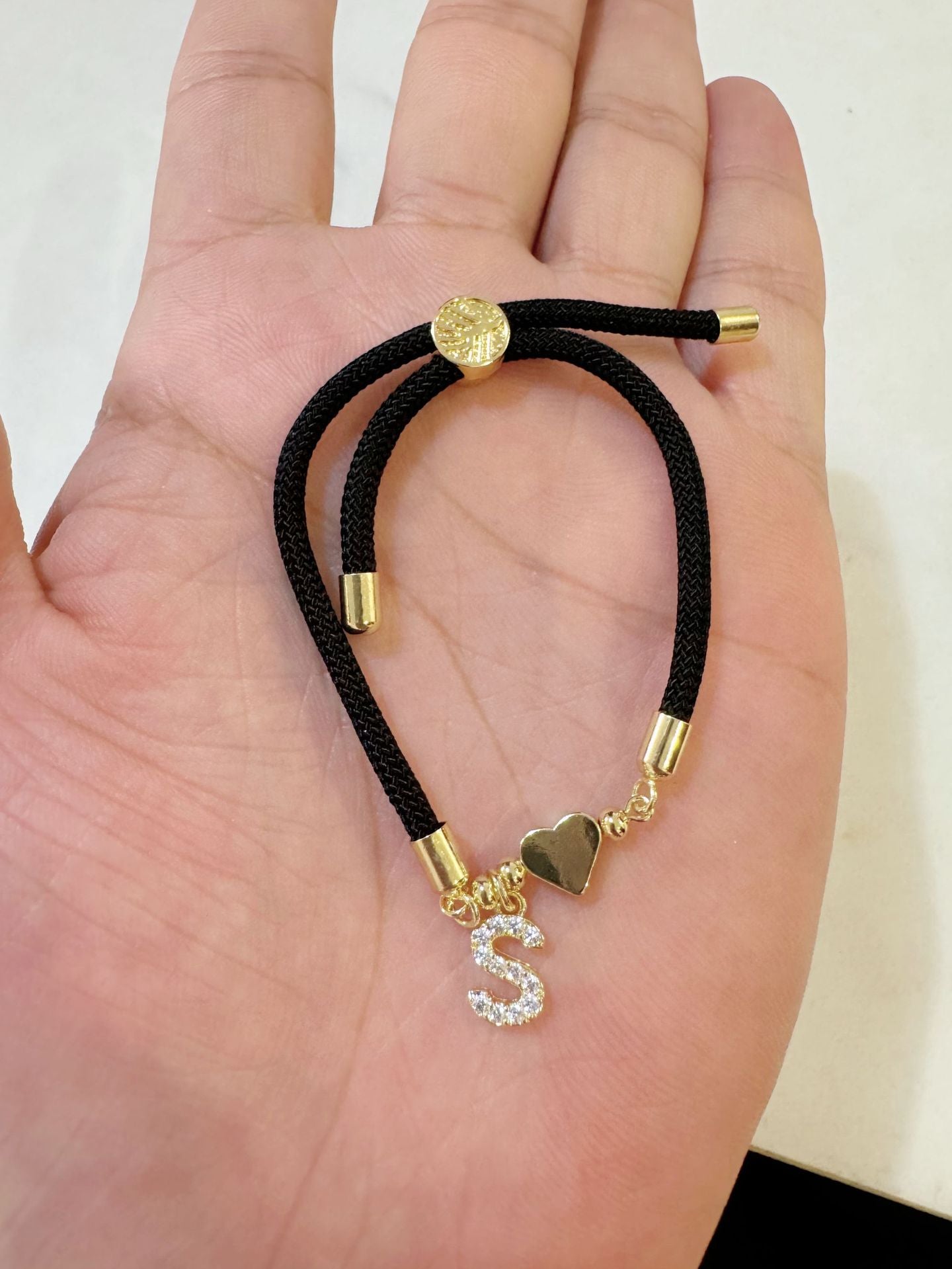 Wholesale A-Z Initial Letter Love Set Zirconia Adjustable Black Rope Bracelet