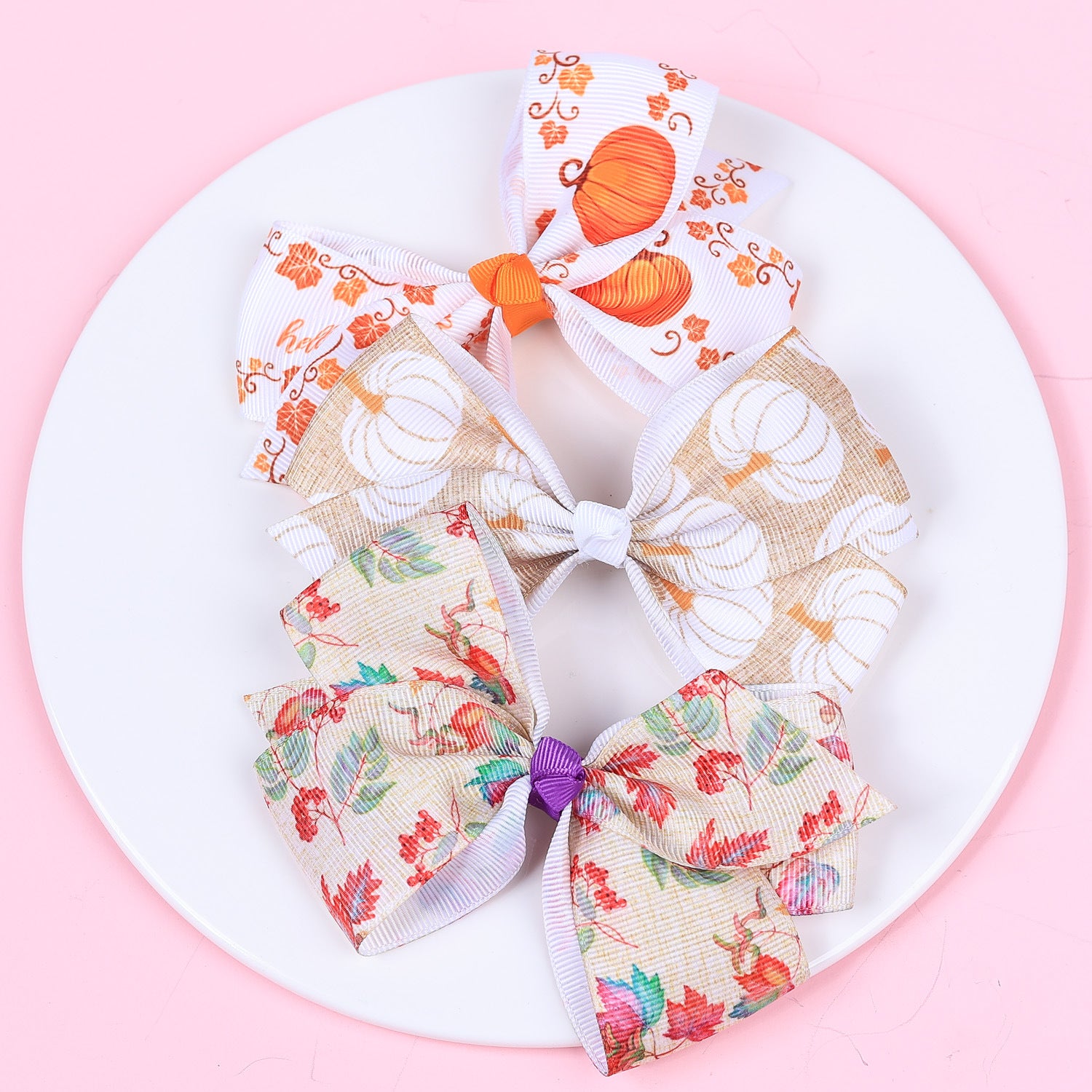 Wholesale Halloween Pumpkin Print Bow Hair Clip