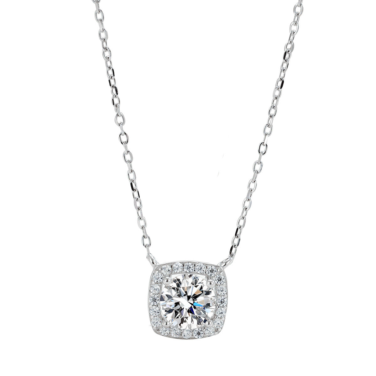 Wholesale Diamond Inlaid Square Sterling Silver Necklaces