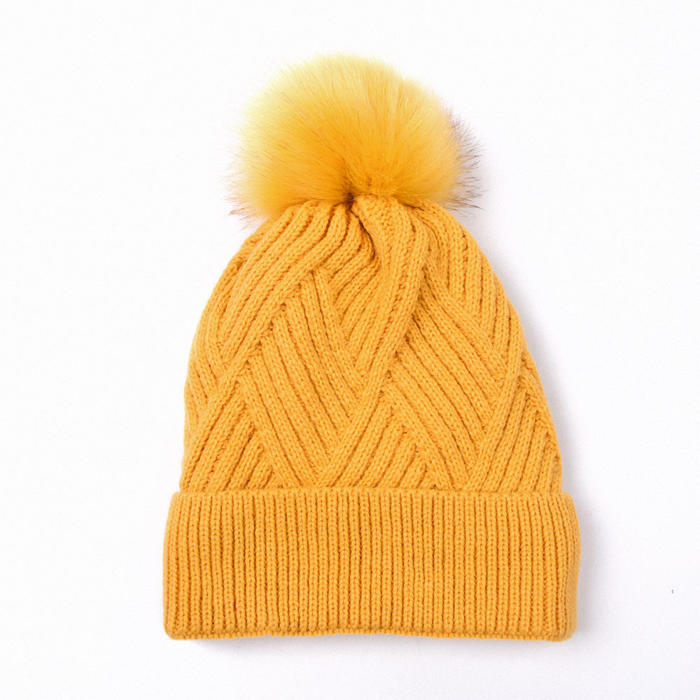 Wholesale Solid Color Knitted Hat Warm Plus Velvet Diamond Plaid Knitted Beanie