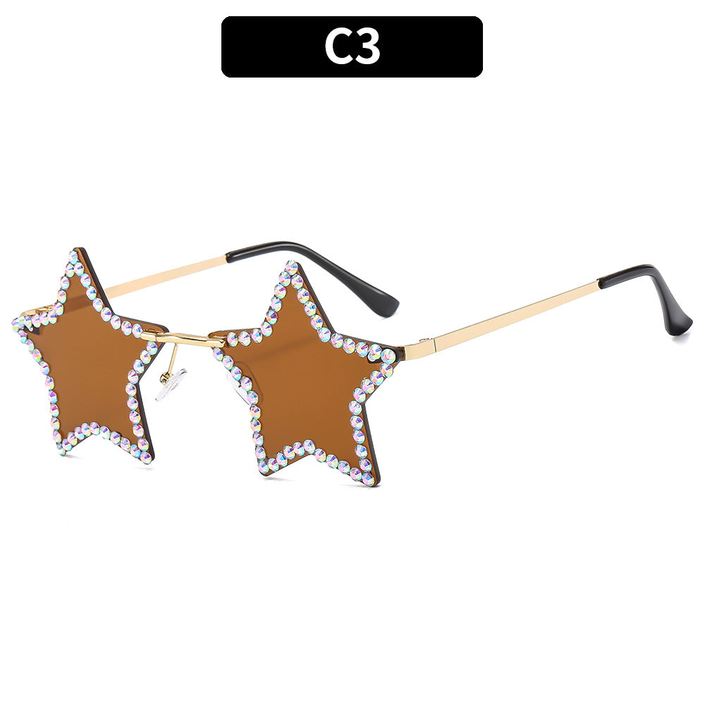 Wholesale Frameless Diamond Pentagram PC Sunglasses