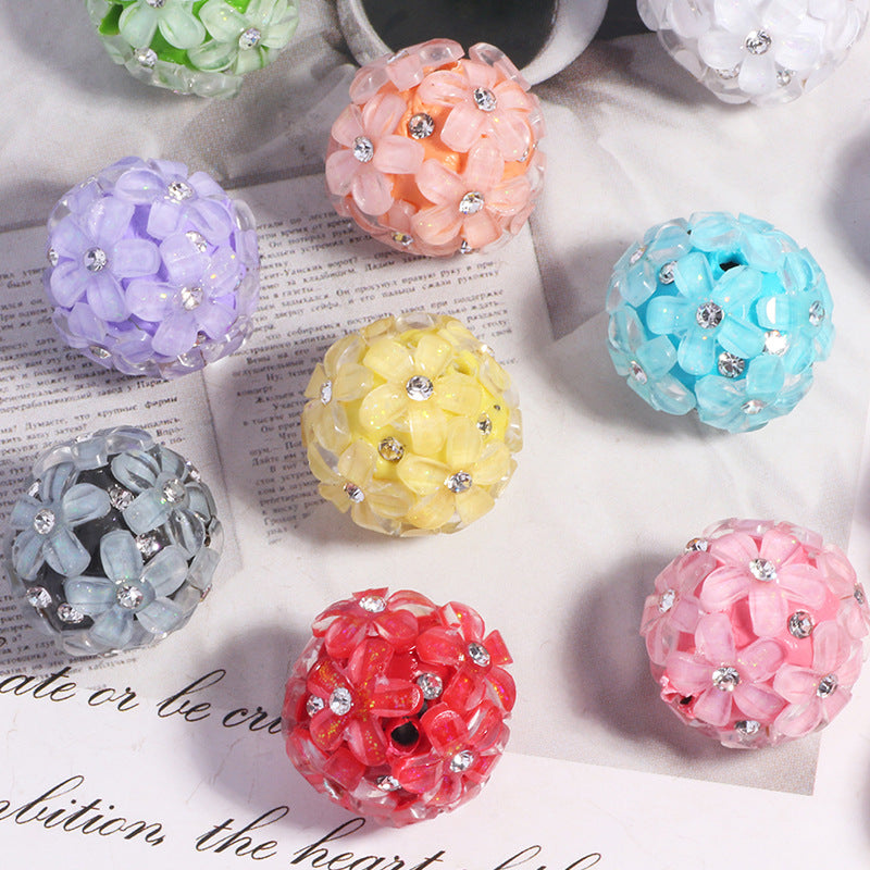 Wholesale 5pcs/pack DIY small  flower ball polymer clay straight hole beads