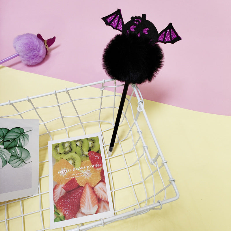 Wholesale Halloween Cartoon Bat Ghost Fur Ball Pen