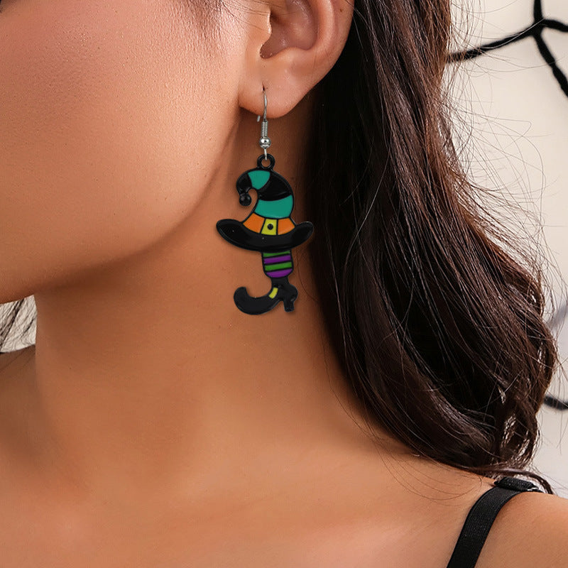 Wholesale Halloween Alloy Oil Drip Fashion Hat Boots Earrings