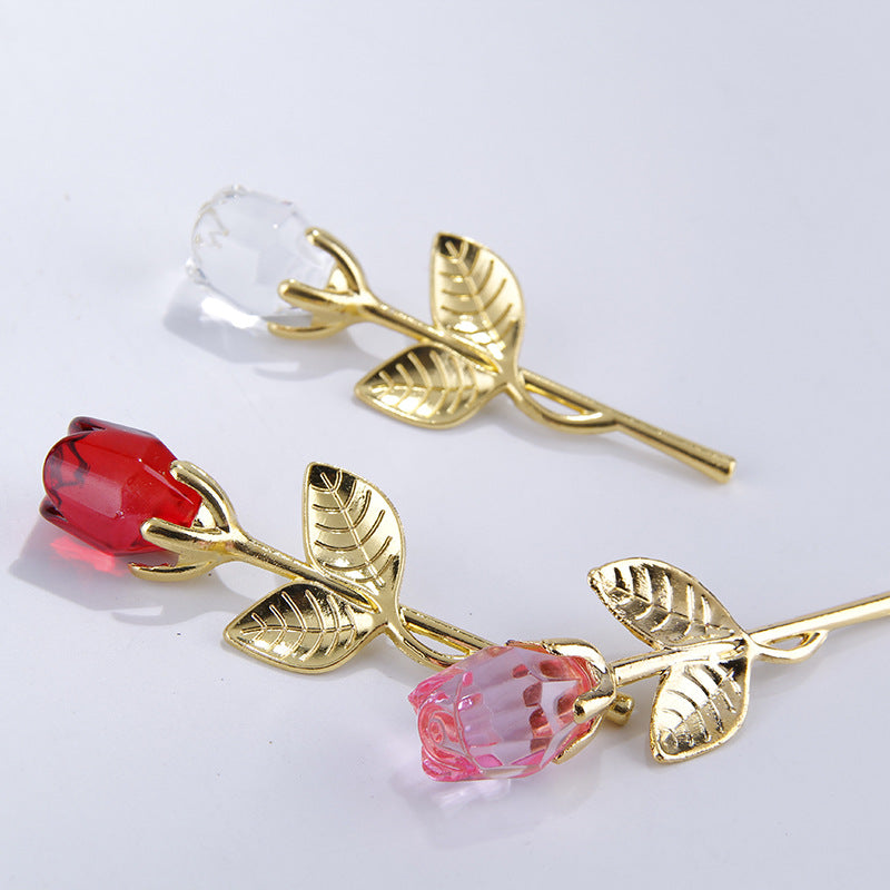 Wholesale Metal Pole Crystal Rose Handicraft Ornaments