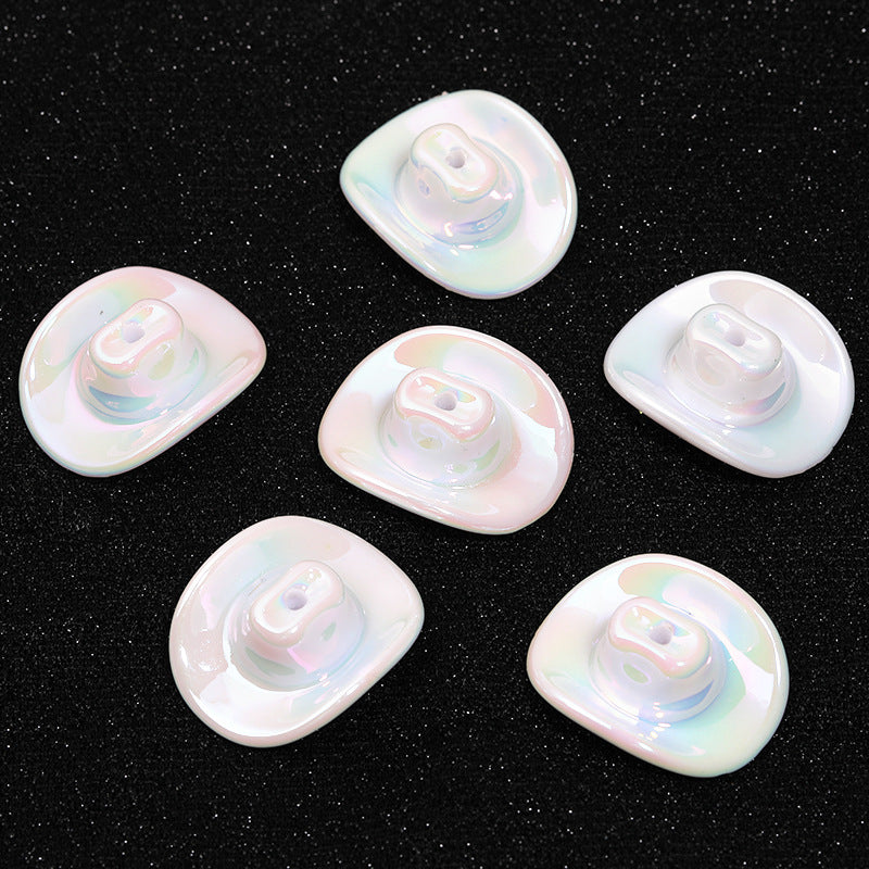 Wholesale Random 100pcs/pack  Acrylic Western Cowboy Hat Perforated Beaded Hat  3D Focal Beads
