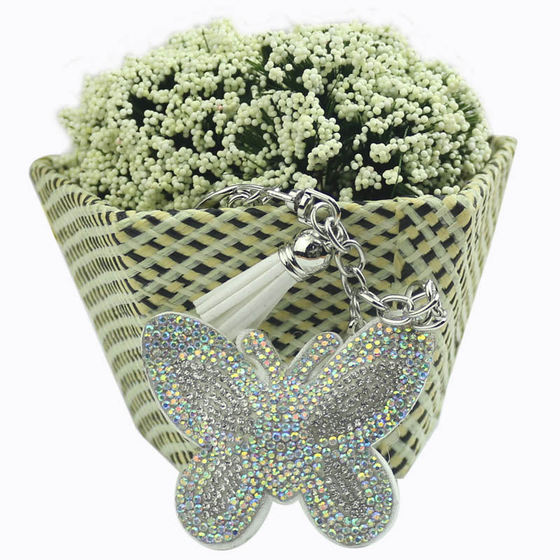 Wholesale 4pcs diamond butterfly keychain rhinestone animal key ring