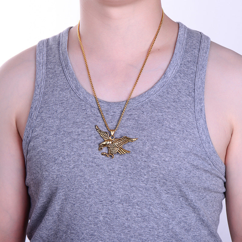 Wholesale Titanium steel men's eagle wings gold-plated necklace