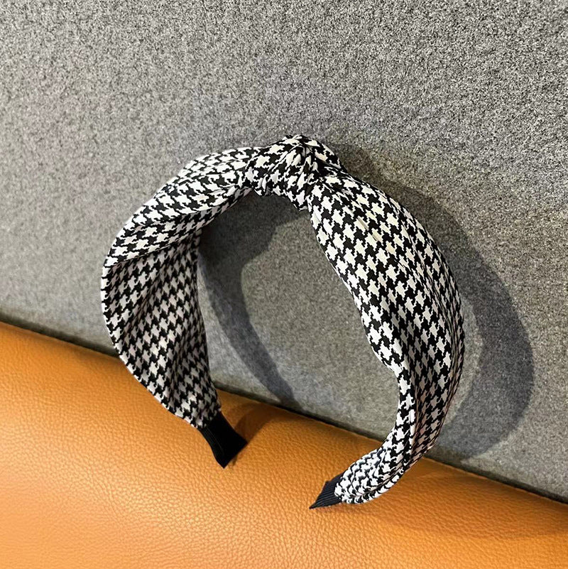 Wholesale Thousand Bird Grid Fabric Cross Knot Wide Edge Hair Hoops