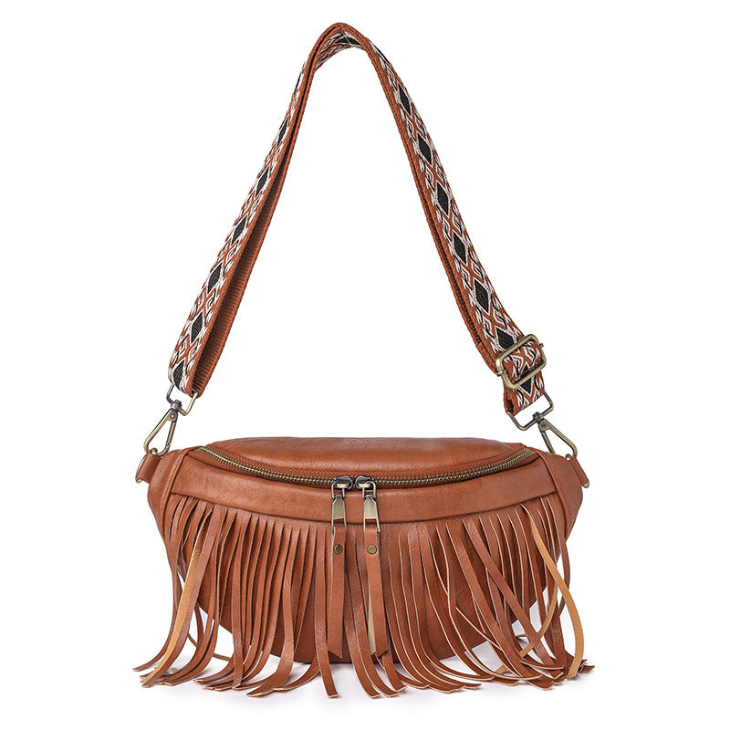 Wholesale PU Vintage Tassel Pleated Chest Bag